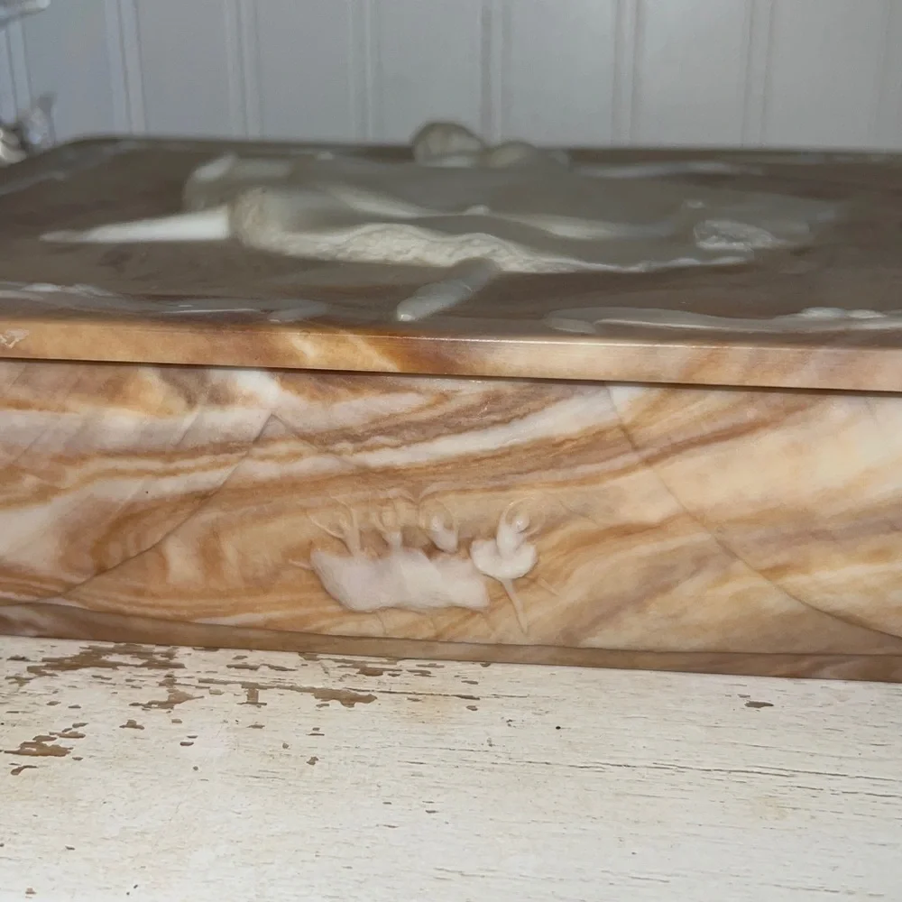 Large Vintage Incolay jewelry box ballerina